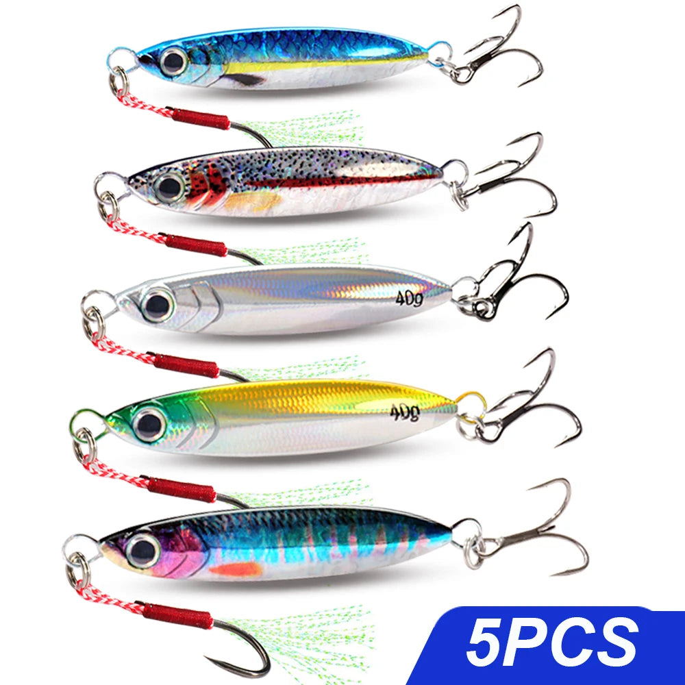 5pcs Metal Jig Lure kit 7g 10g 20g 30g 40g Spinner Sinking Pencil Fishing Tackle Feather Treble Hooks Pesca Cast 2/3/5pcs Baits - Duke's Fishing Supply