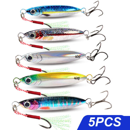 5pcs Metal Jig Lure kit 7g 10g 20g 30g 40g Spinner Sinking Pencil Fishing Tackle Feather Treble Hooks Pesca Cast 2/3/5pcs Baits - Duke's Fishing Supply