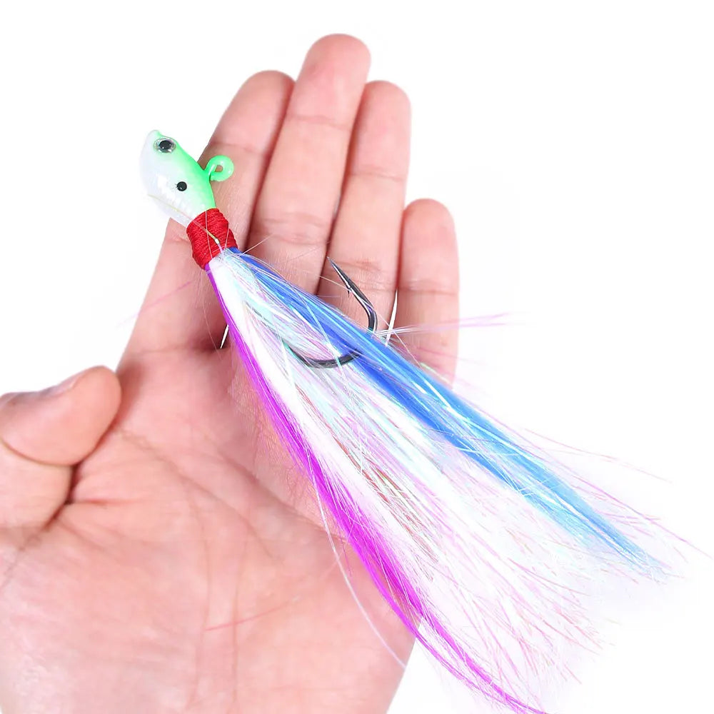 Bucktail Jigs Head Hook 3D Eyes Bait 7g 14g 28g 56g Deer Hair Feather Hook Beard Jigging Lure Fishing - Duke's Fishing Supply