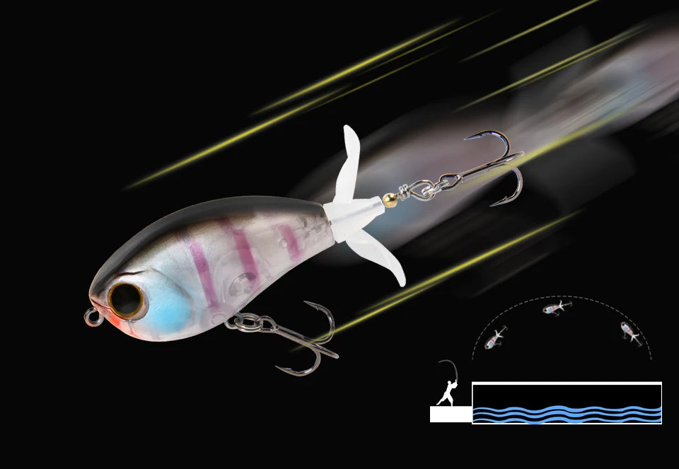 LETOYO 40mm 50mm Topwater Whopper Popper Rotating Double Propeller Tail Artificial Bait for bass pike Fishing Lures - Duke's Fishing Supply