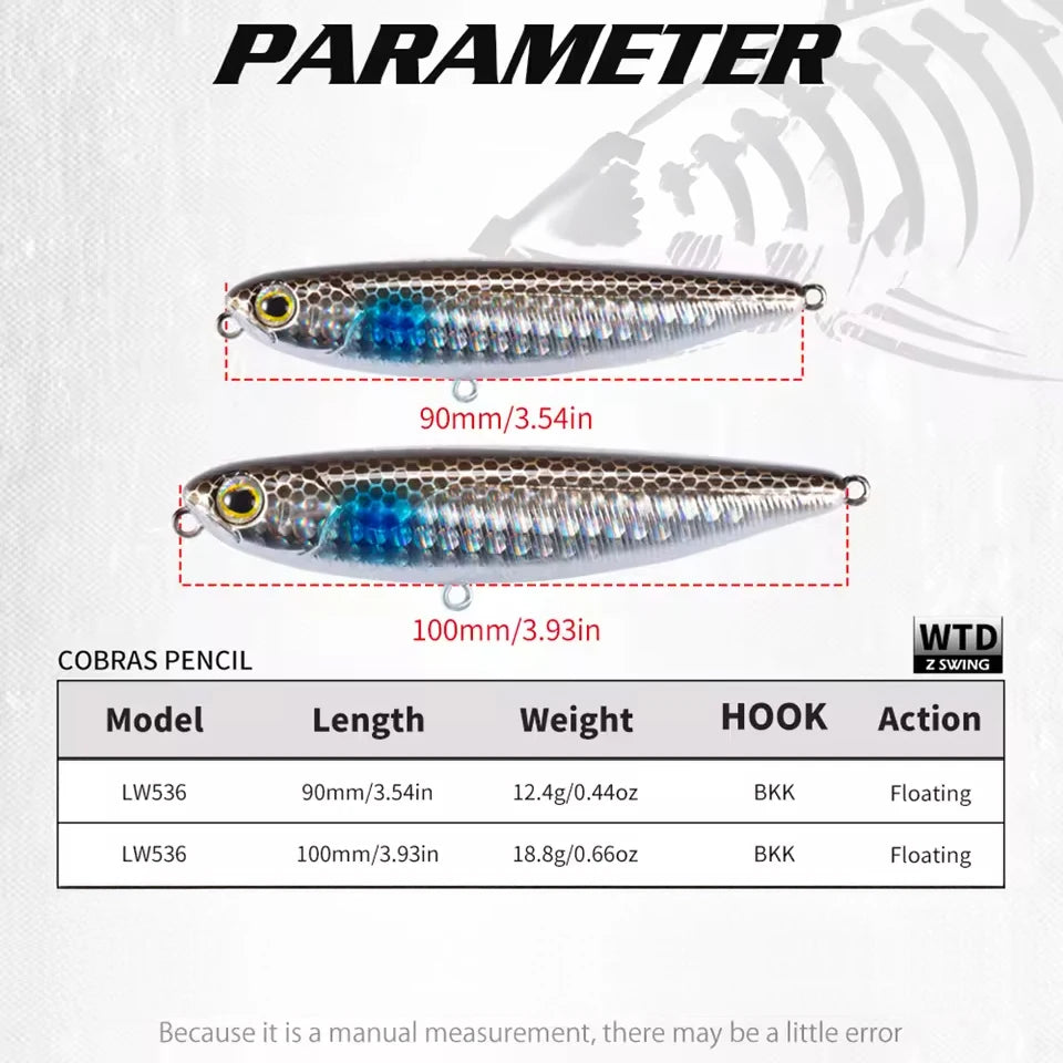 Hunthouse Pencil Fishing Lure Walk The Dog Top Water Artificial Bait Fishing Tackle For Pike Bass Bestselling Color Combos LW536 - Duke's Fishing Supply