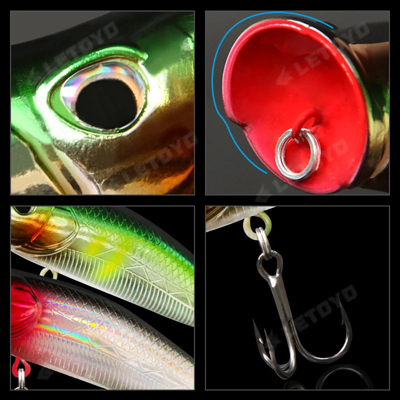 LETOYO Floating Fishing Lures 8.5g 16g Artificial Laser Coating Hard Baits Topwater Poppers Bass Pike Wobbler Popper Lure - Duke's Fishing Supply